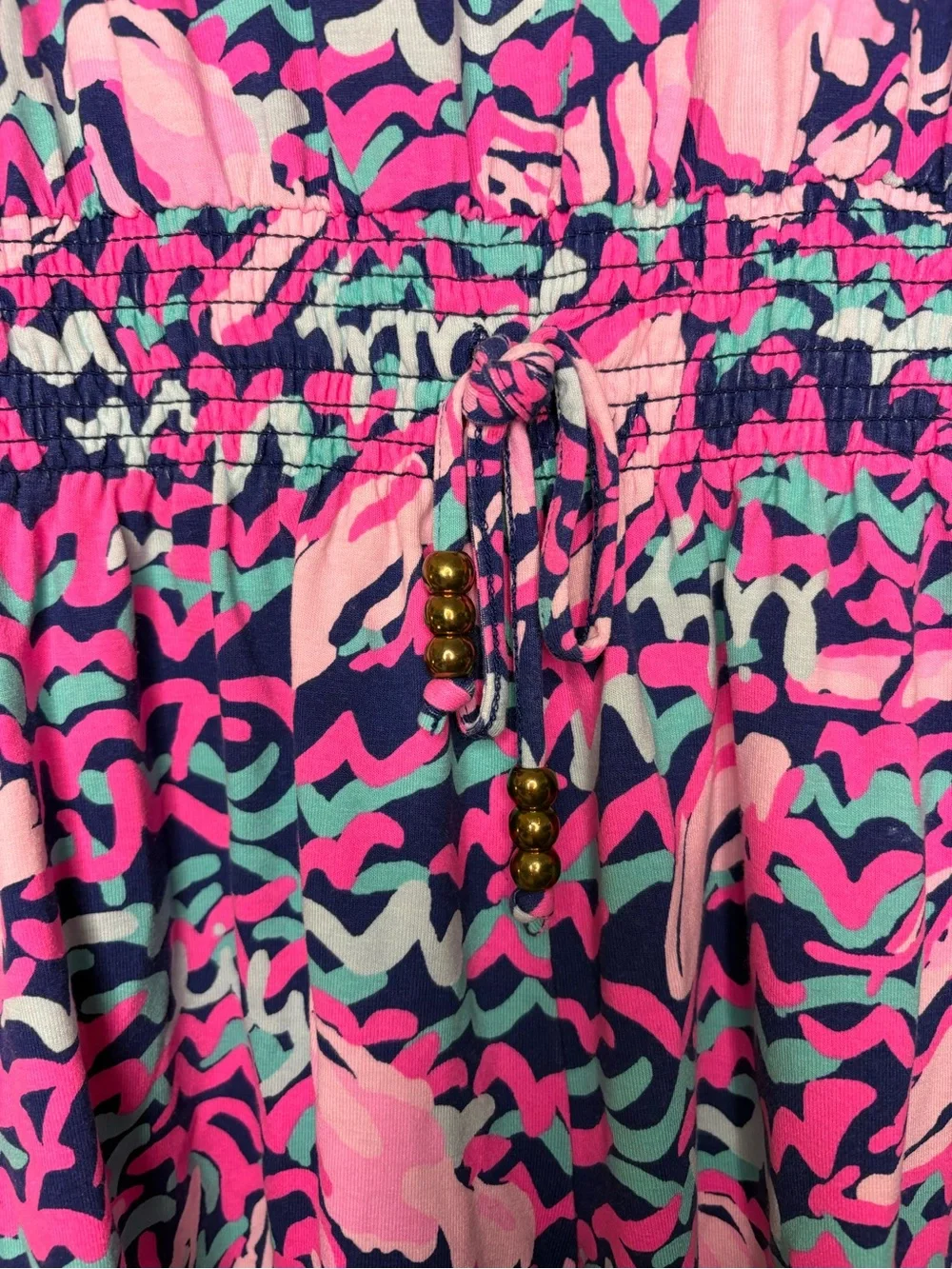 Lilly Pulitzer XS Pink Navy Lobster Print Sleeveless Romper Drawstring Waist